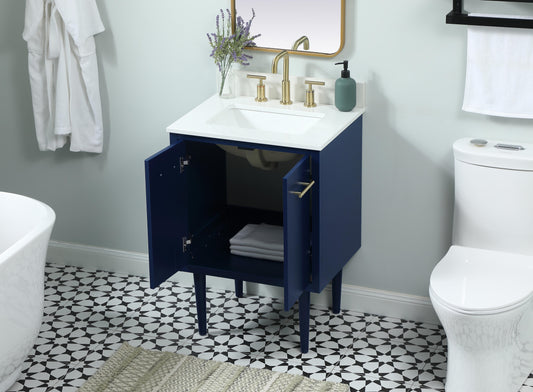 24 inch Single Bathroom Vanity in Blue with backsplash - BC4102434BL-BS