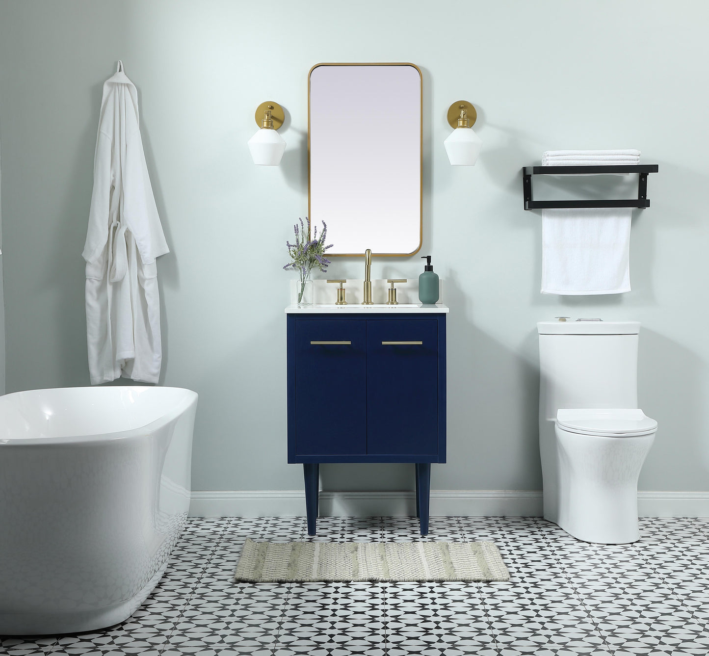 24 inch Single Bathroom Vanity in Blue with backsplash - BC4102434BL-BS