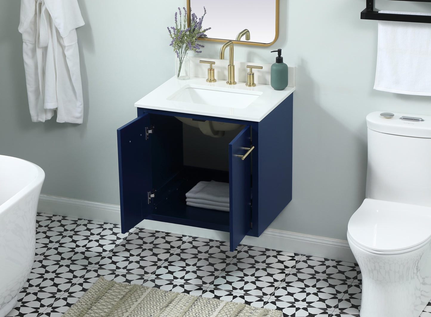 24 inch Single Bathroom Vanity in Blue with backsplash - BC4102434BL-BS