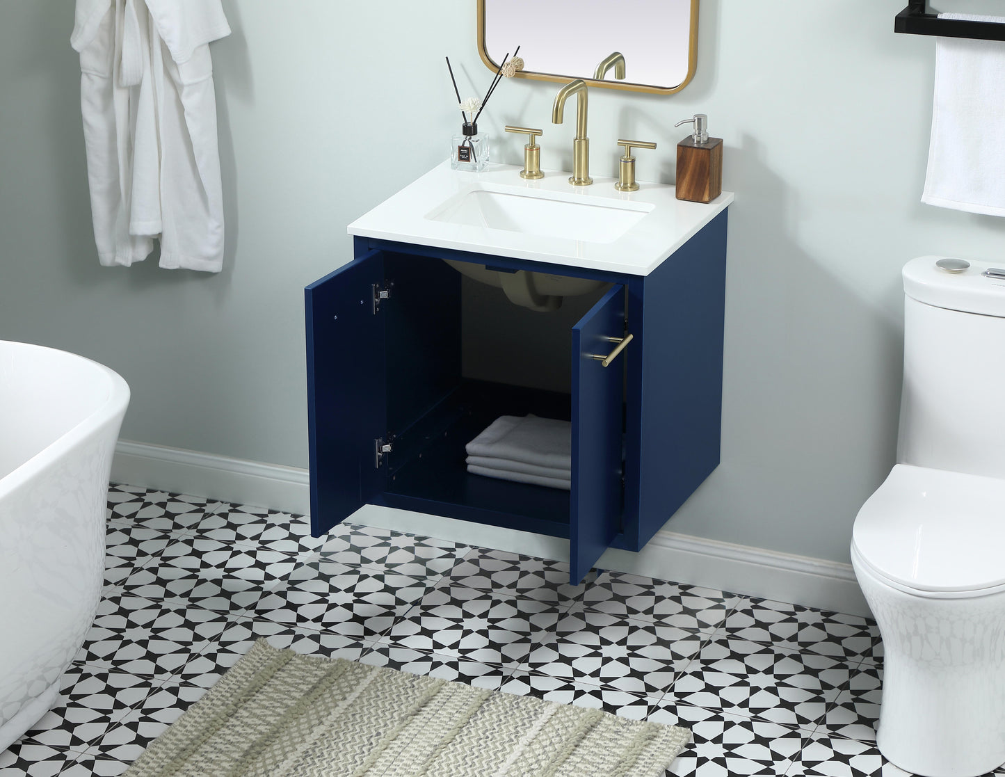 24 inch Single Bathroom Vanity in Blue - BC4102434BL