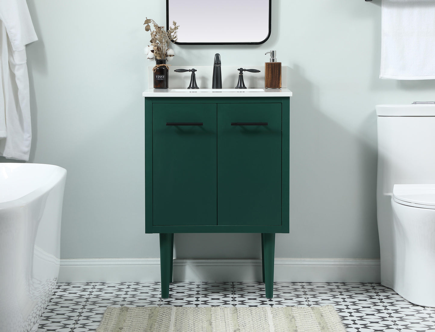 24 inch Single Bathroom Vanity in Green with backsplash - BC4102434GN-BS