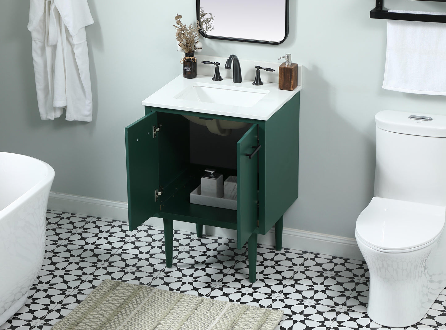 24 inch Single Bathroom Vanity in Green with backsplash - BC4102434GN-BS