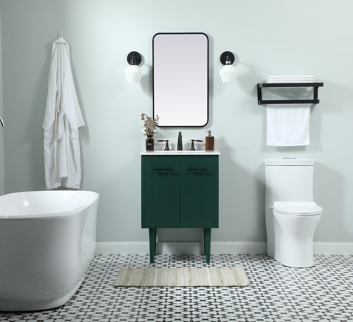 24 inch Single Bathroom Vanity in Green with backsplash - BC4102434GN-BS