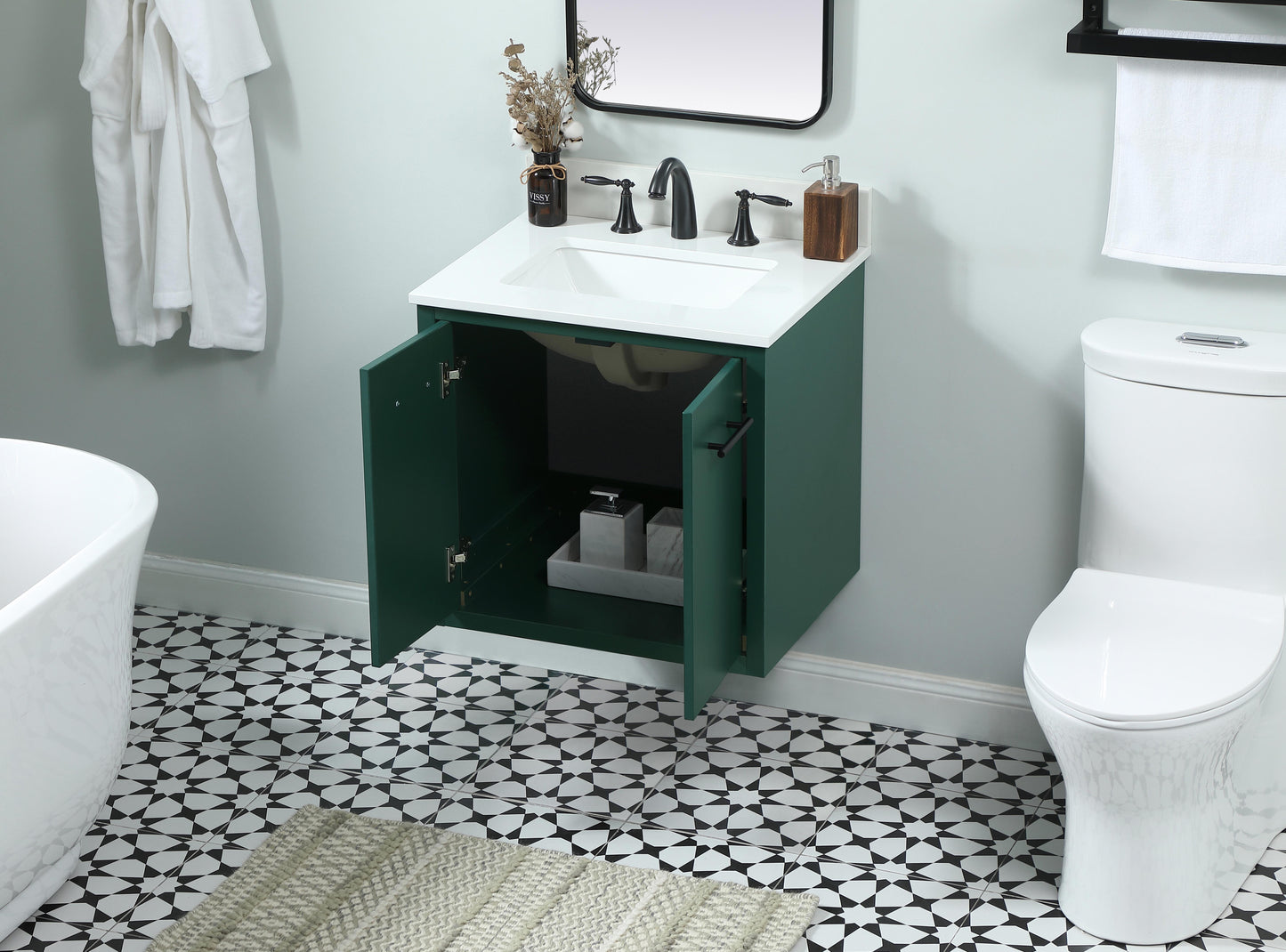 24 inch Single Bathroom Vanity in Green with backsplash - BC4102434GN-BS