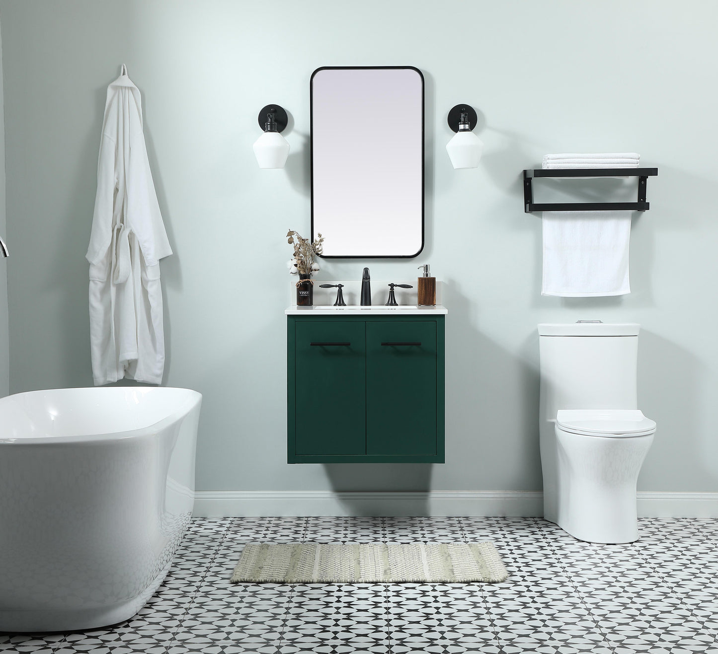 24 inch Single Bathroom Vanity in Green with backsplash - BC4102434GN-BS