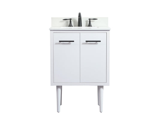 24 inch Single Bathroom Vanity in White with backsplash - BC4102434WH-BS