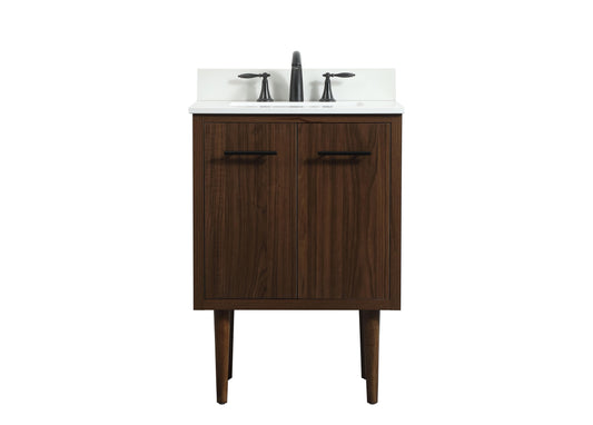 24 inch Single Bathroom Vanity in Walnut with backsplash - BC4102434WT-BS