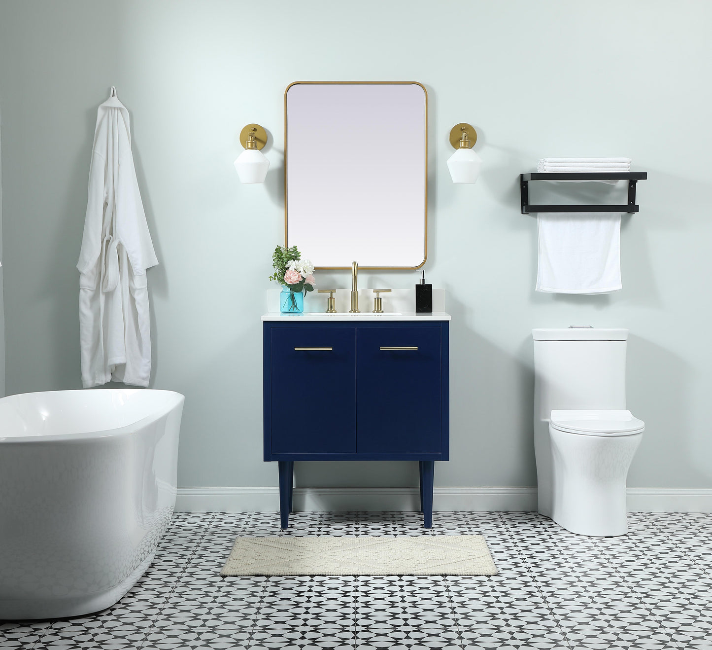 30 inch Single Bathroom Vanity in Blue with backsplash - BC4103034BL-BS