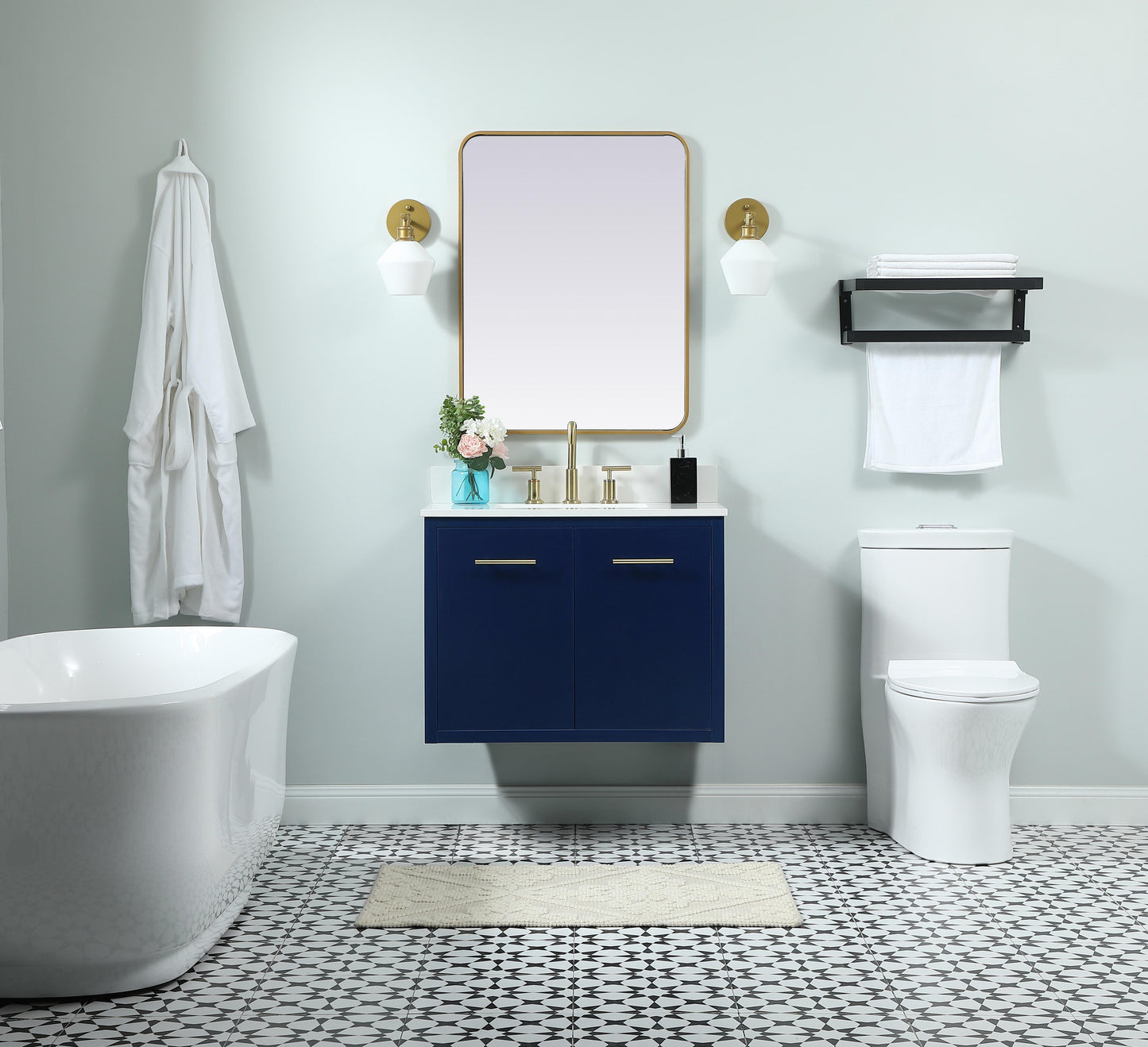 30 inch Single Bathroom Vanity in Blue with backsplash - BC4103034BL-BS