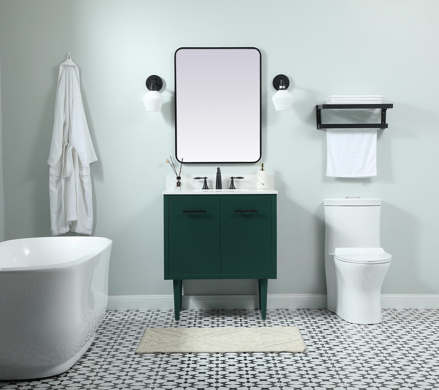 30 inch Single Bathroom Vanity in Green with backsplash - BC4103034GN-BS