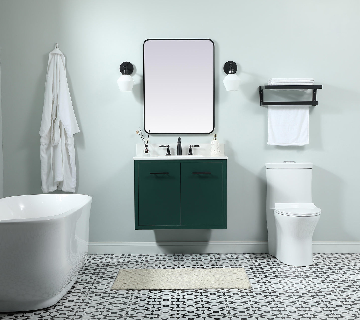 30 inch Single Bathroom Vanity in Green with backsplash - BC4103034GN-BS