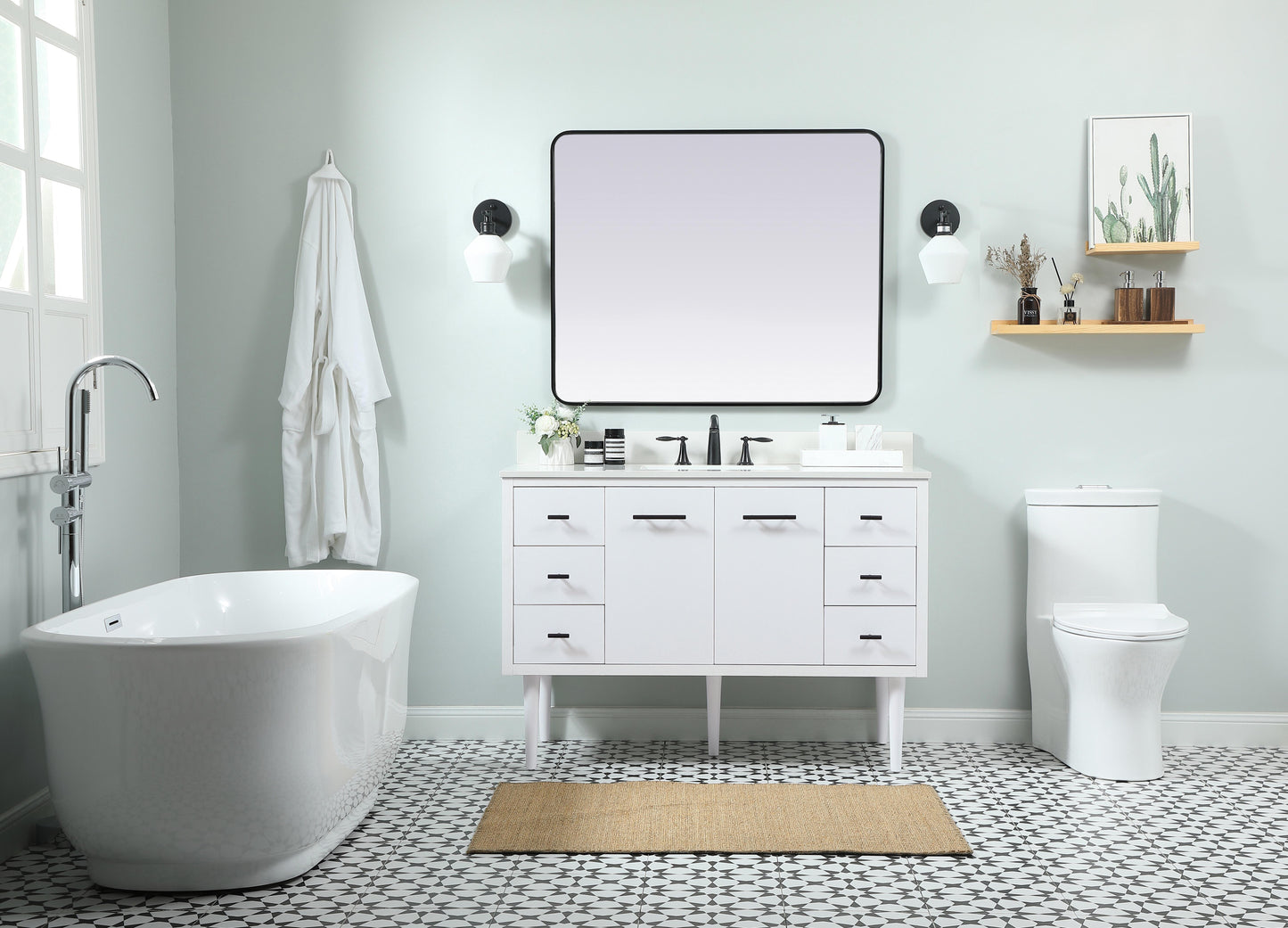 48 inch Single Bathroom Vanity in White with backsplash - BC4104834WH-BS