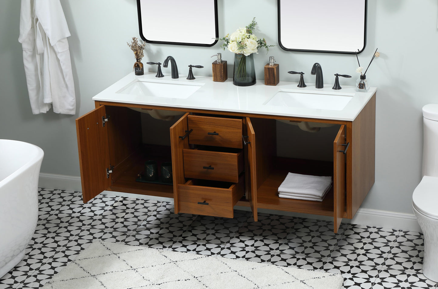 60 inch Single Bathroom Vanity in Teak