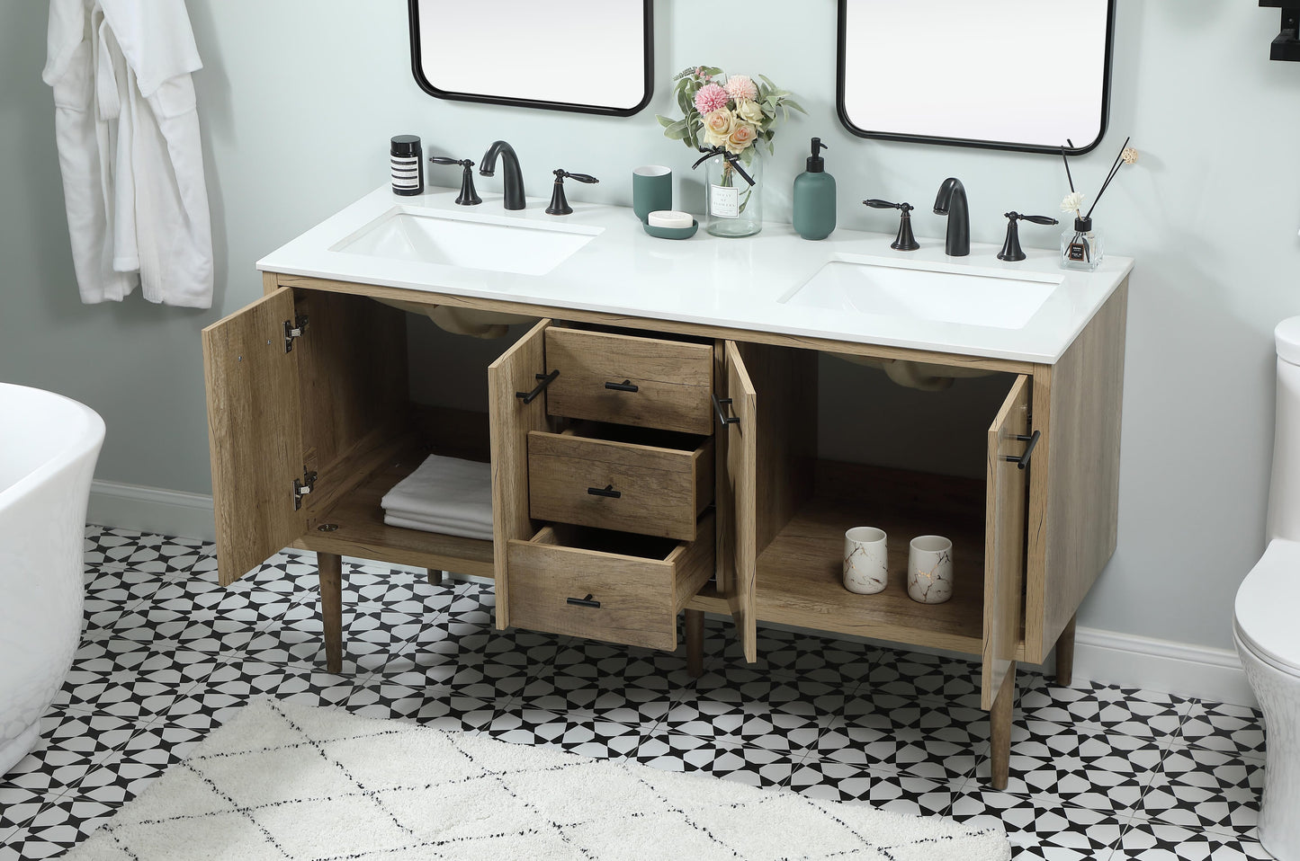 60 inch Single Bathroom Vanity in Natural Oak