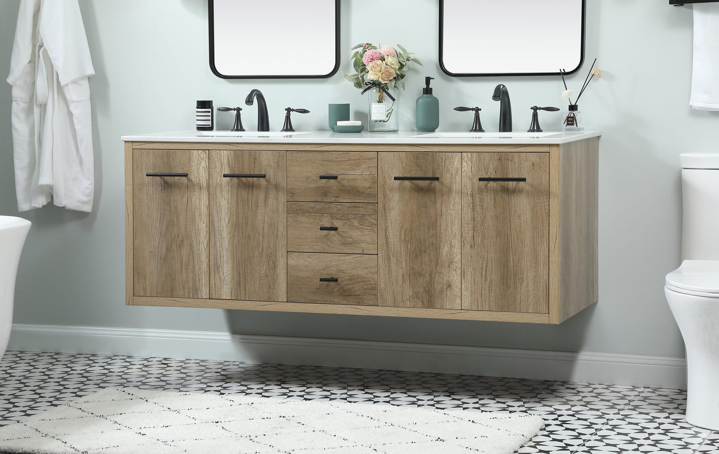 60 inch Single Bathroom Vanity in Natural Oak