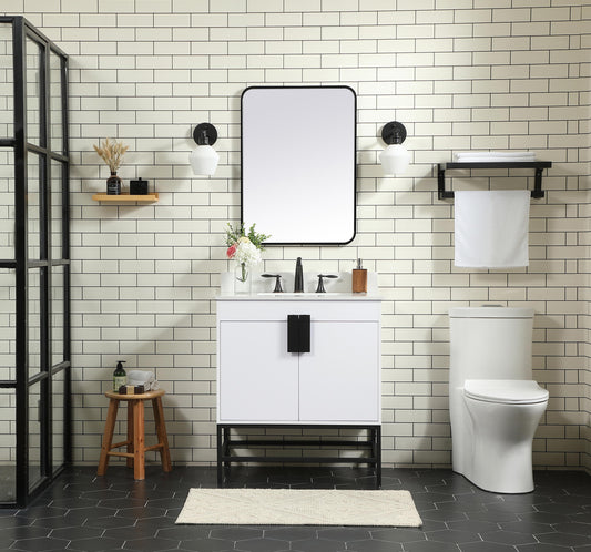 30 inch Single Bathroom Vanity in White with backsplash - BC4203034WH-BS