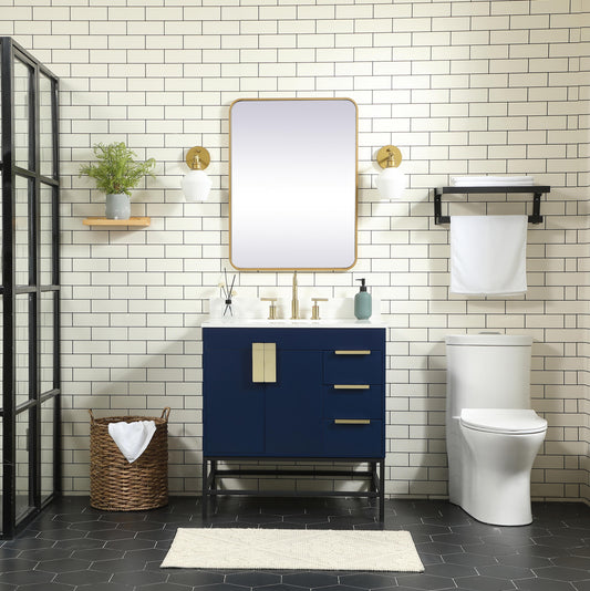 32 inch Single Bathroom Vanity in Blue with backsplash - BC4203234BL-BS