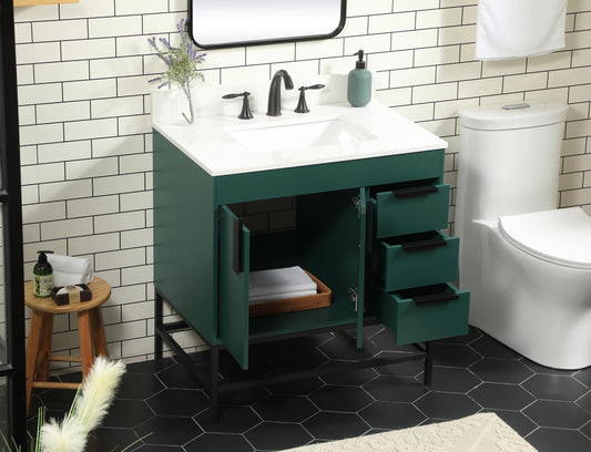 32 inch Single Bathroom Vanity in Green with backsplash - BC4203234GN-BS