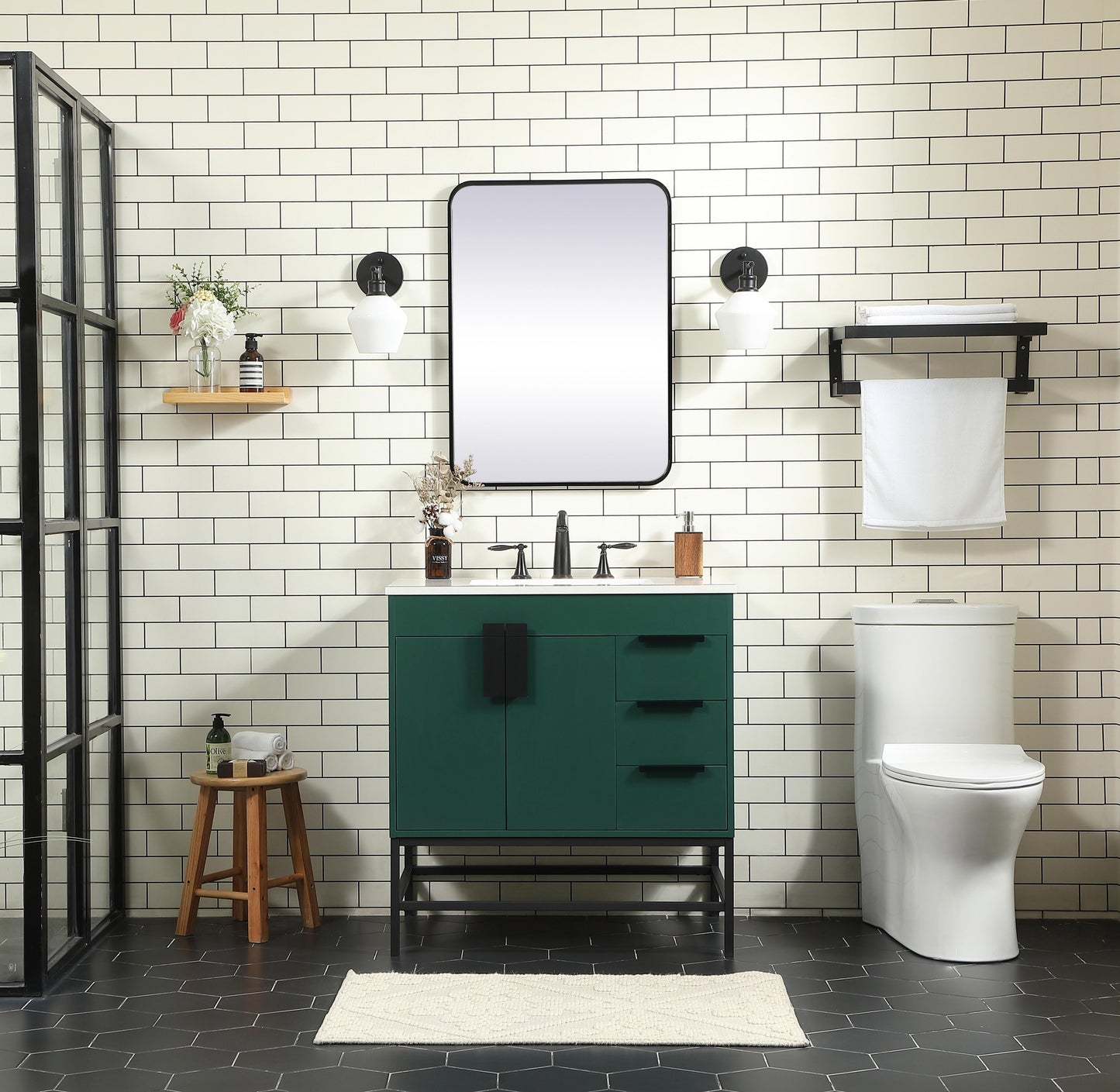 32 inch Single Bathroom Vanity in Green - BC4203234GN