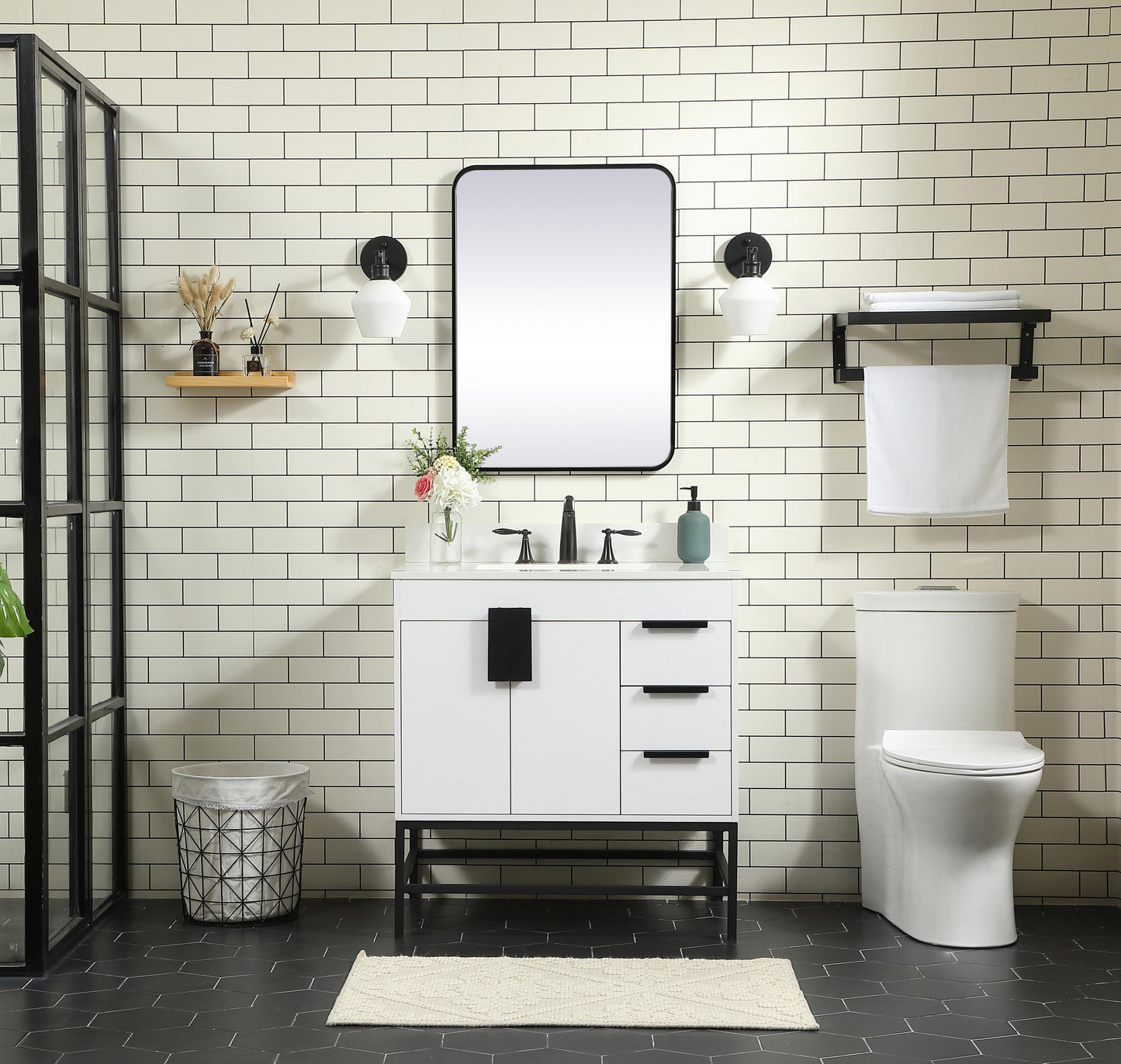 32 inch Single Bathroom Vanity in White with backsplash - BC4203234WH-BS