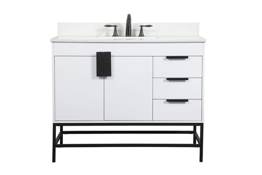 42 inch Single Bathroom Vanity in White with backsplash