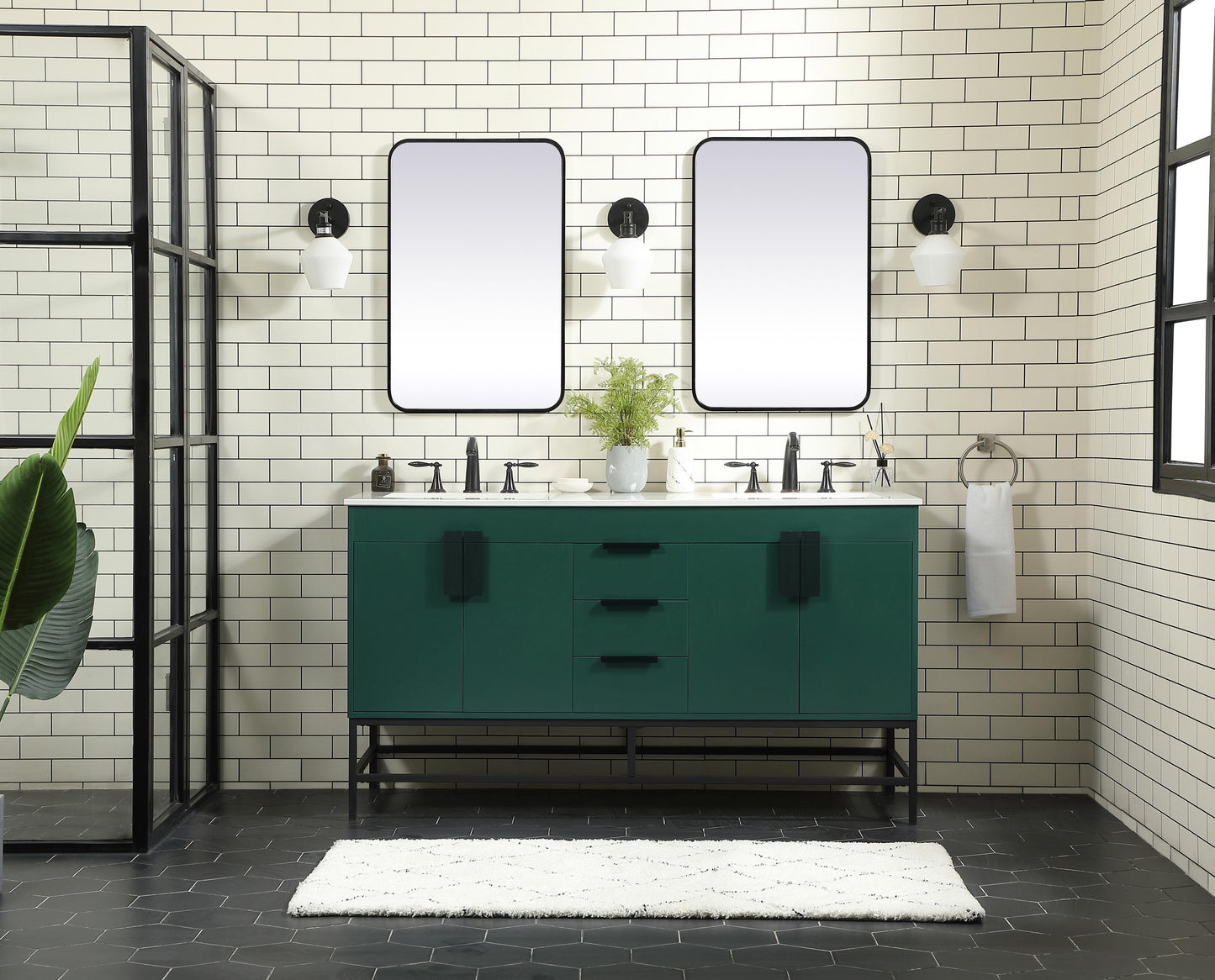 60 inch Double Bathroom Vanity in Green - BC420D6034GN