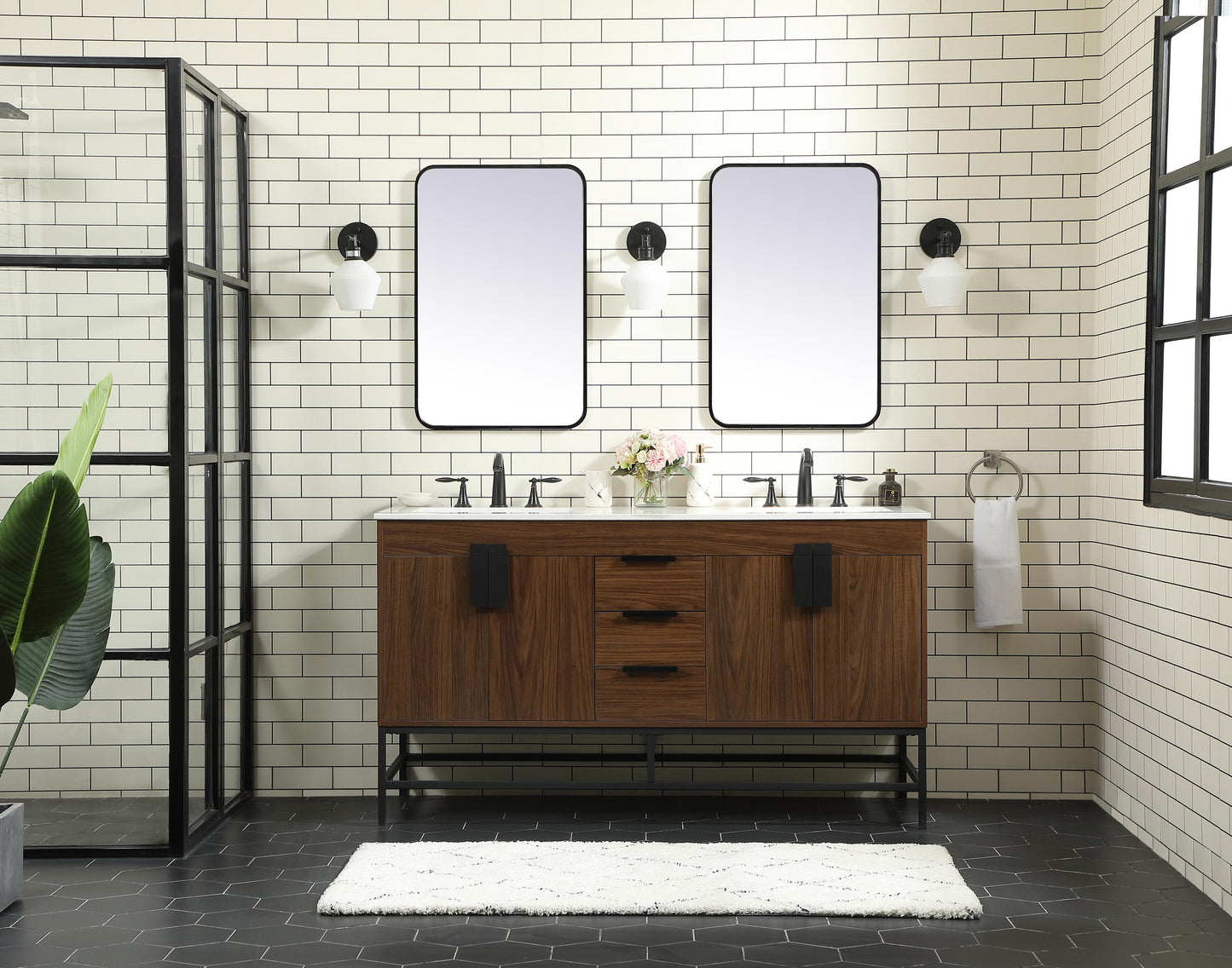 60 inch Double Bathroom Vanity in Walnut - BC420D6034WT