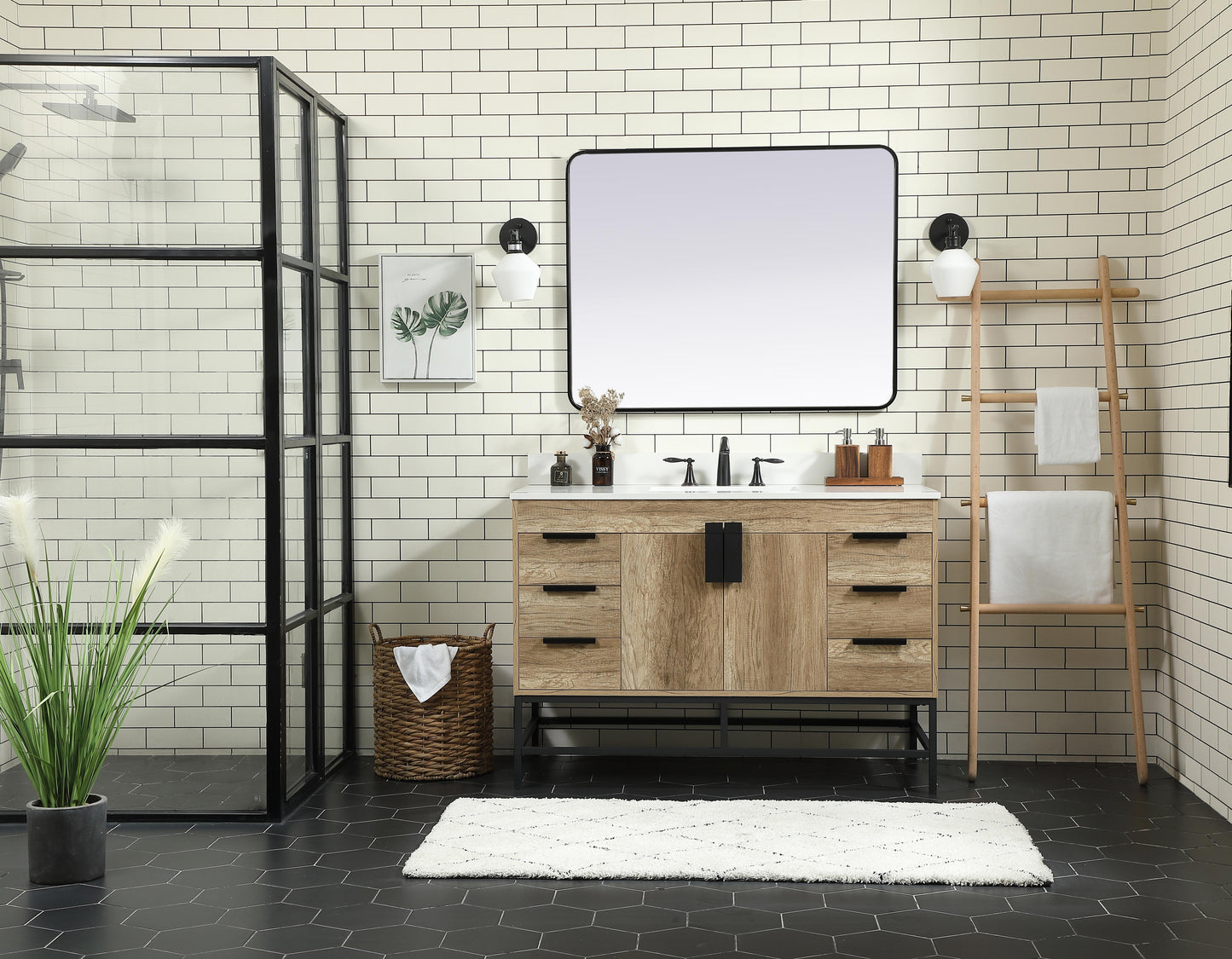 48 inch Single Bathroom Vanity in Natural Oak with backsplash - BC4204834NT-BS