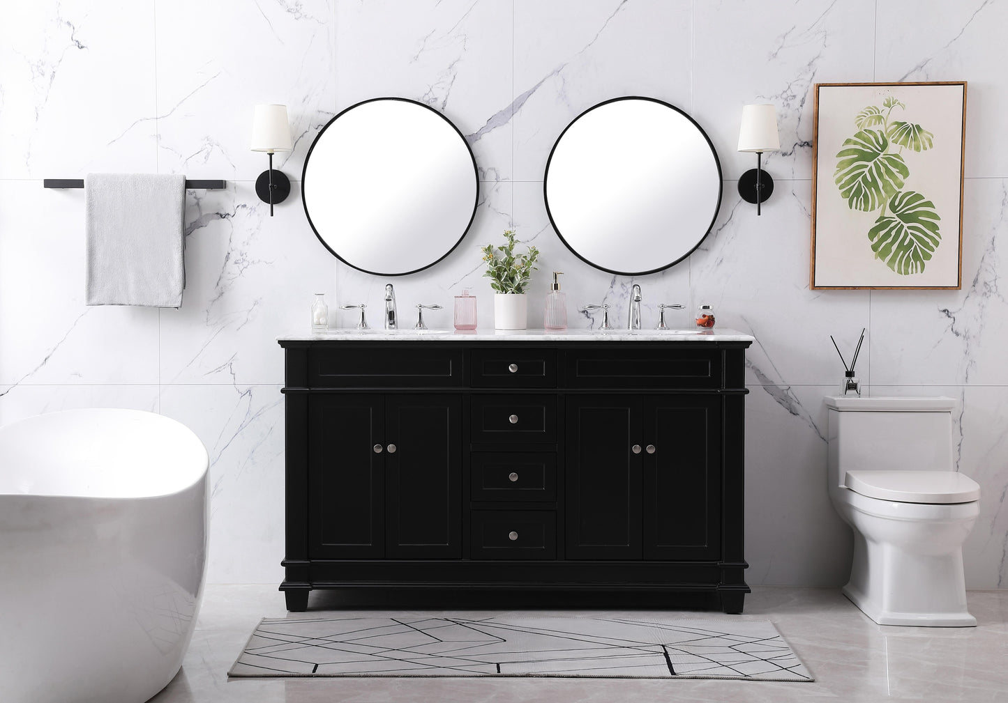 60 inch Double Bathroom Vanity Set in Black - BC430D6035BK