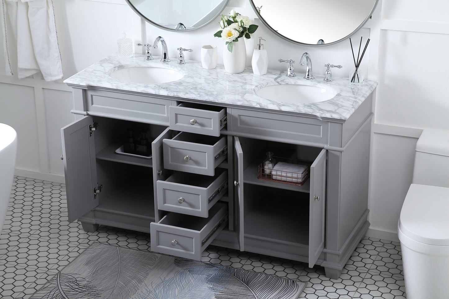 60 inch Double Bathroom Vanity Set in Grey - BC430D6035GR