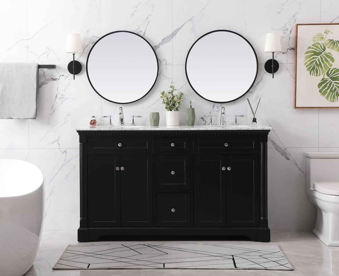 60 inch Double Bathroom Vanity Set in Black - BC440D6035BK