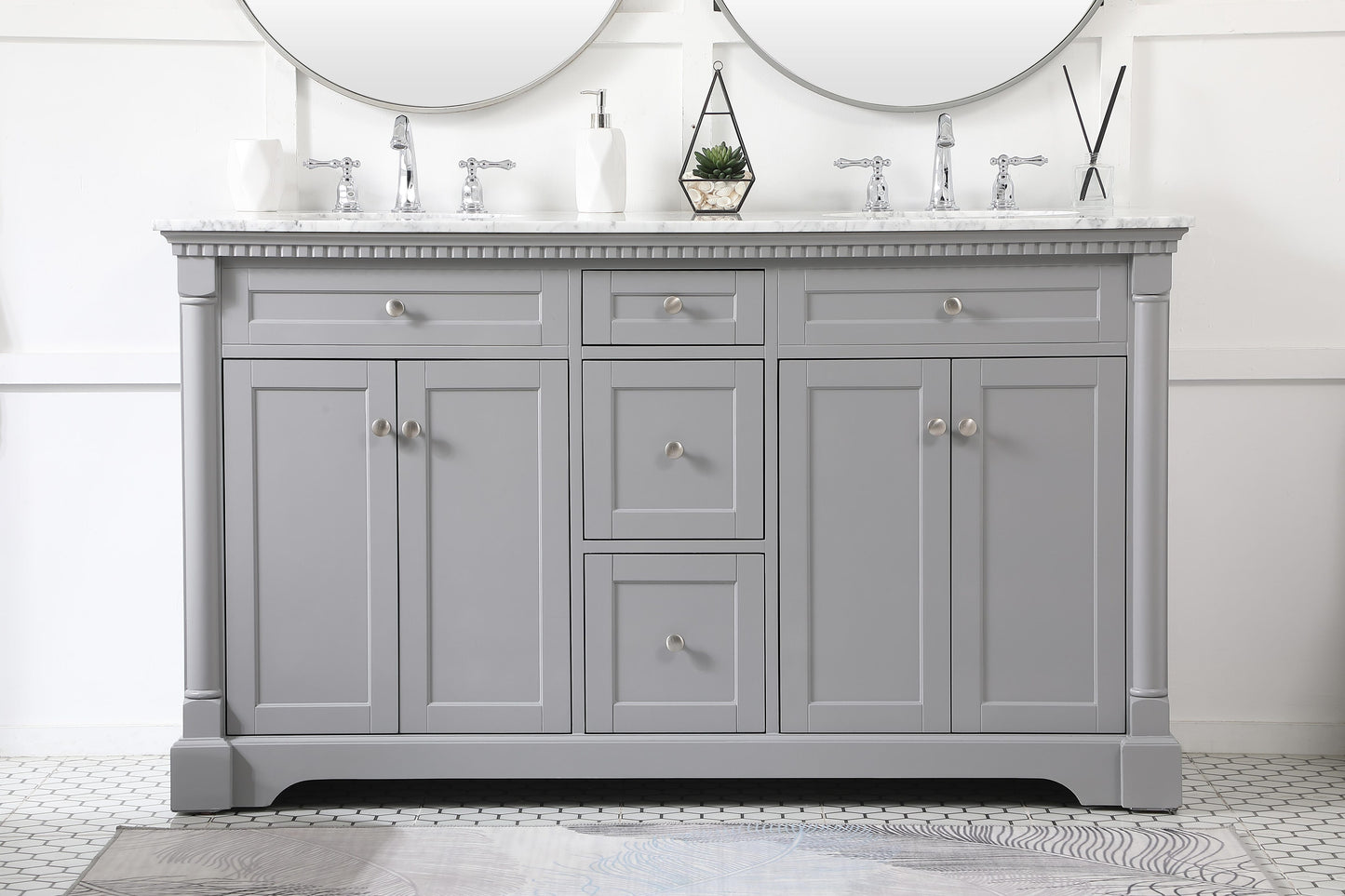 60 inch Double Bathroom Vanity in Grey