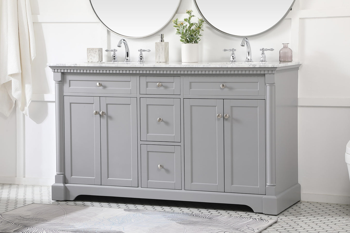 60 inch Double Bathroom Vanity in Grey