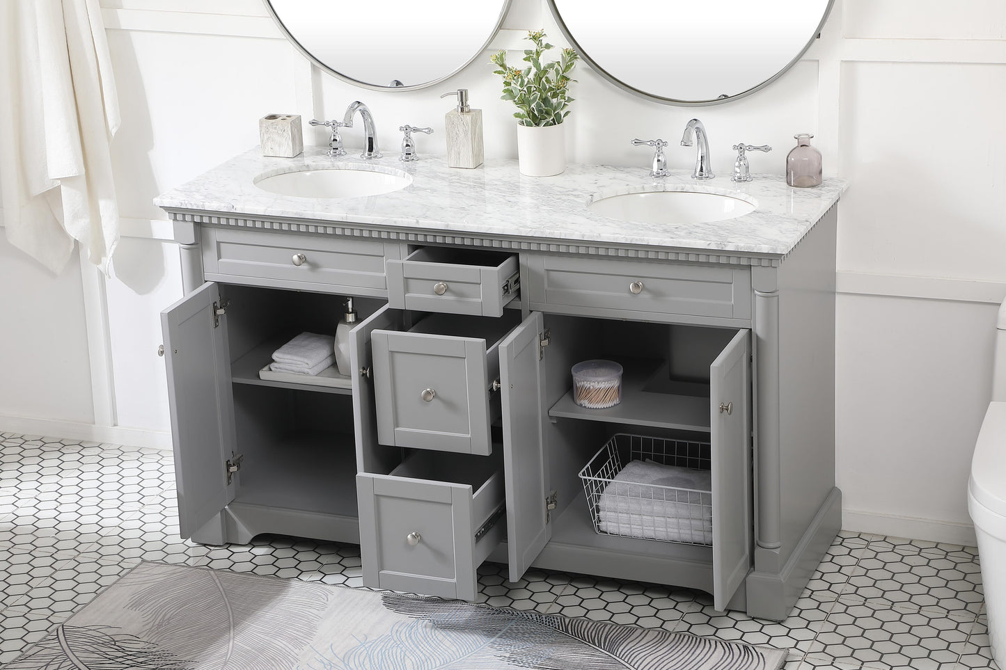 60 inch Double Bathroom Vanity in Grey