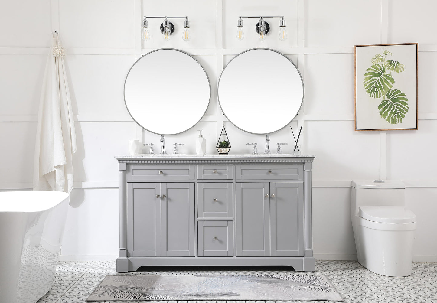 60 inch Double Bathroom Vanity in Grey