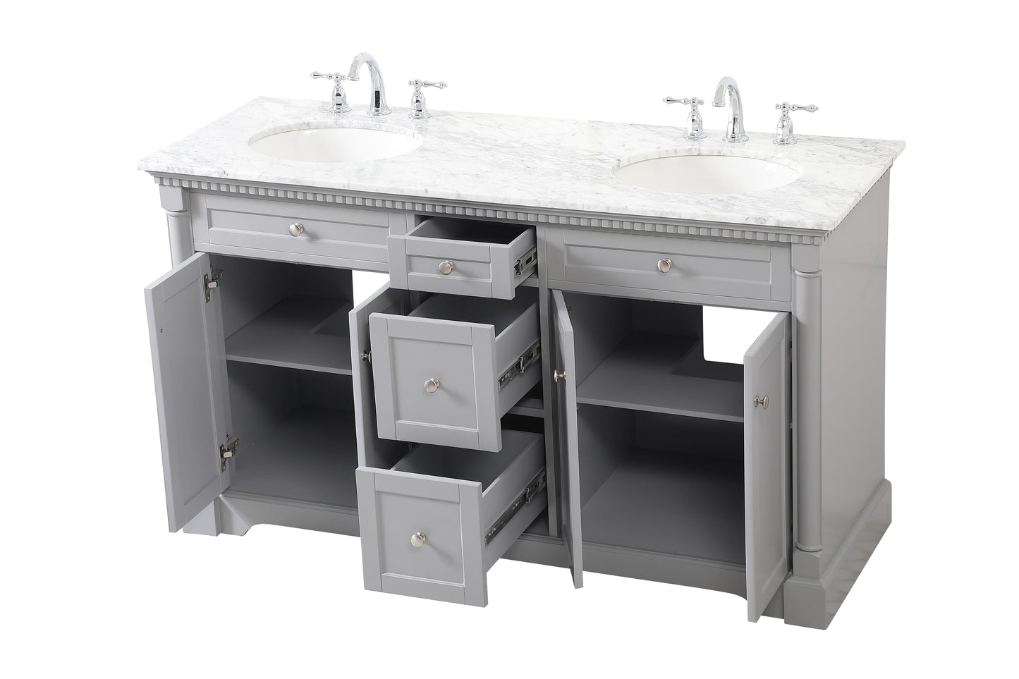 60 inch Double Bathroom Vanity in Grey