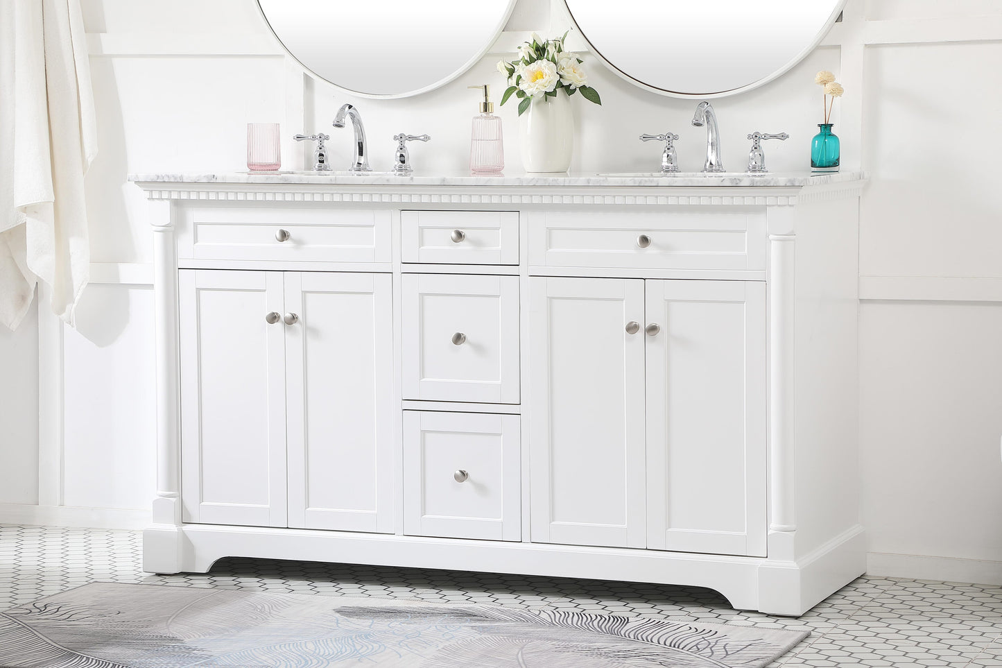 60 inch Double Bathroom Vanity in White