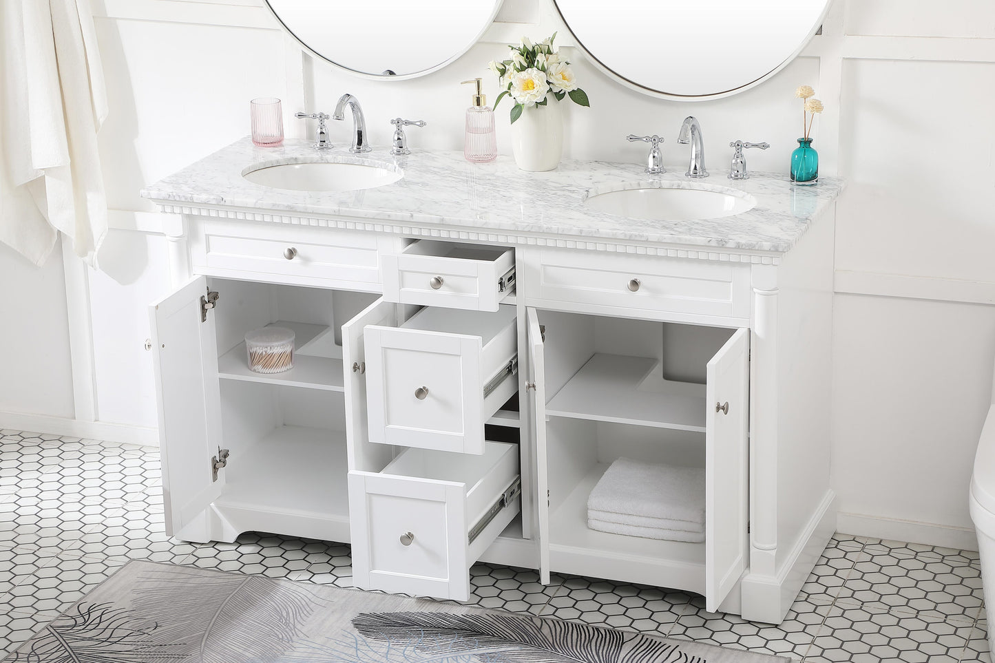 60 inch Double Bathroom Vanity in White