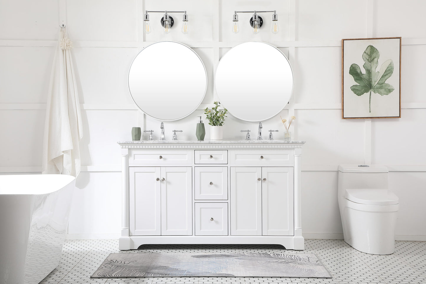 60 inch Double Bathroom Vanity in White