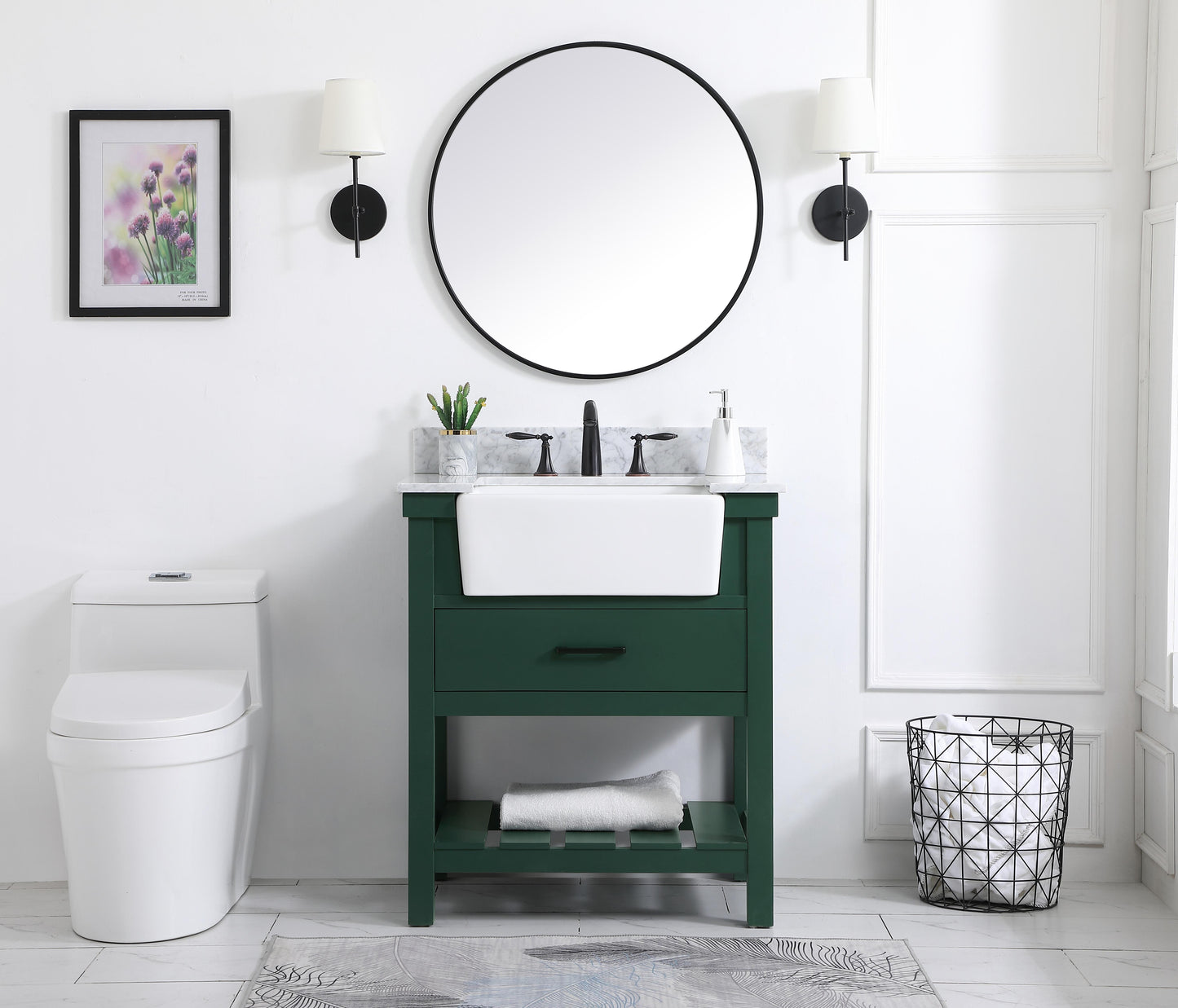 30 inch Single Bathroom Vanity in Green with backsplash - BC4503034GN-BS