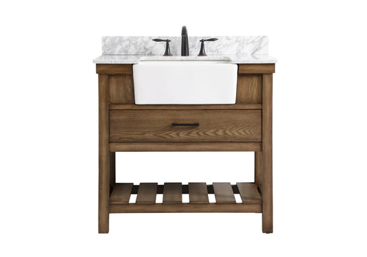 36 inch Single Bathroom Vanity in Driftwood with backsplash