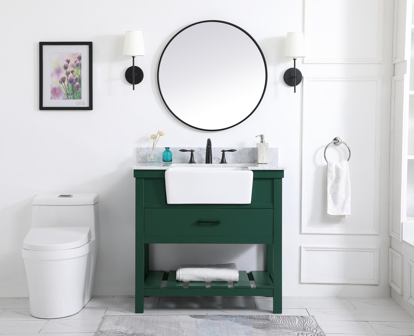 36 inch Single Bathroom Vanity in Green with backsplash - BC4503634GN-BS