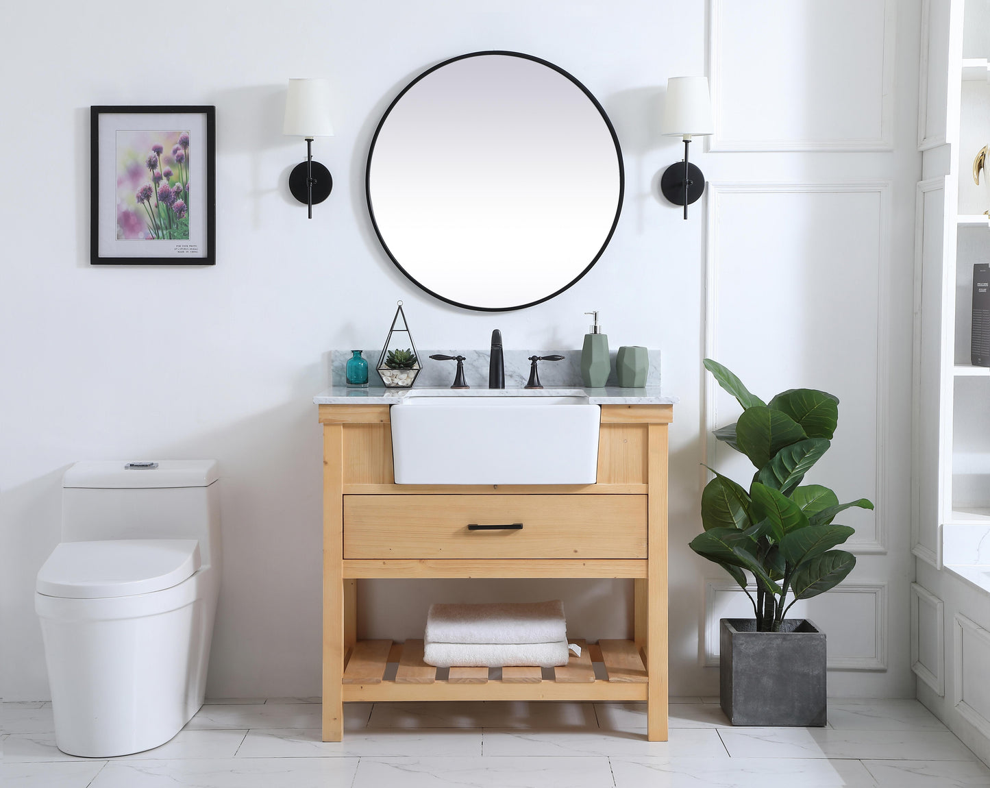 36 inch Single Bathroom Vanity in Natural Wood with backsplash - BC4503634NW-BS