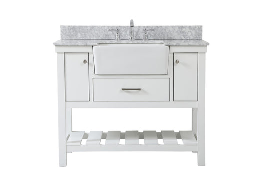 42 inch Single Bathroom Vanity in White with backsplash