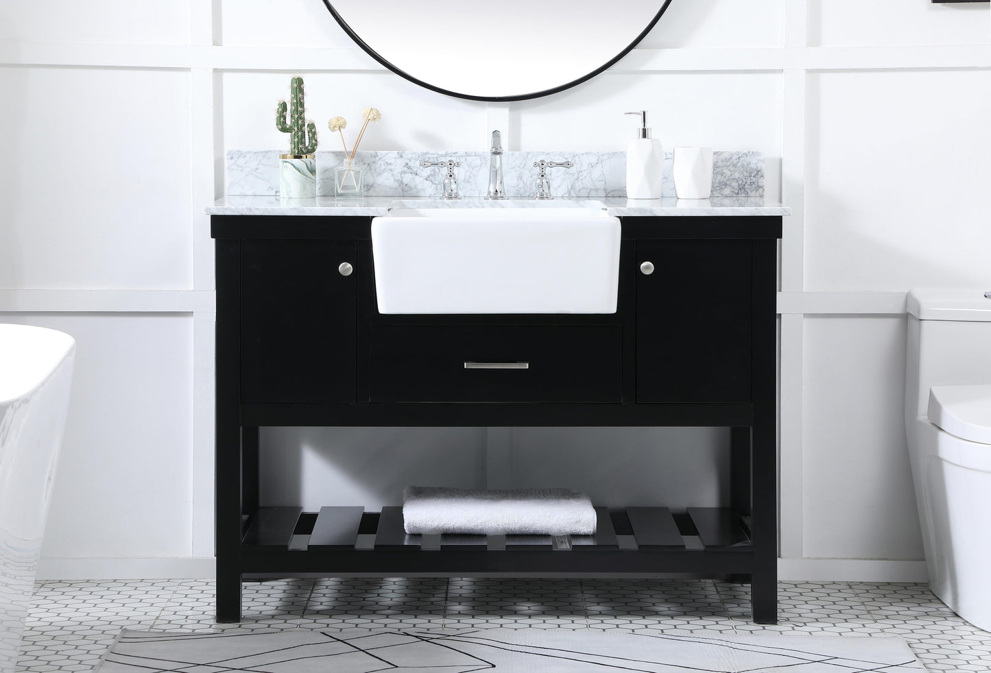 48 inch Single Bathroom Vanity in Black with backsplash