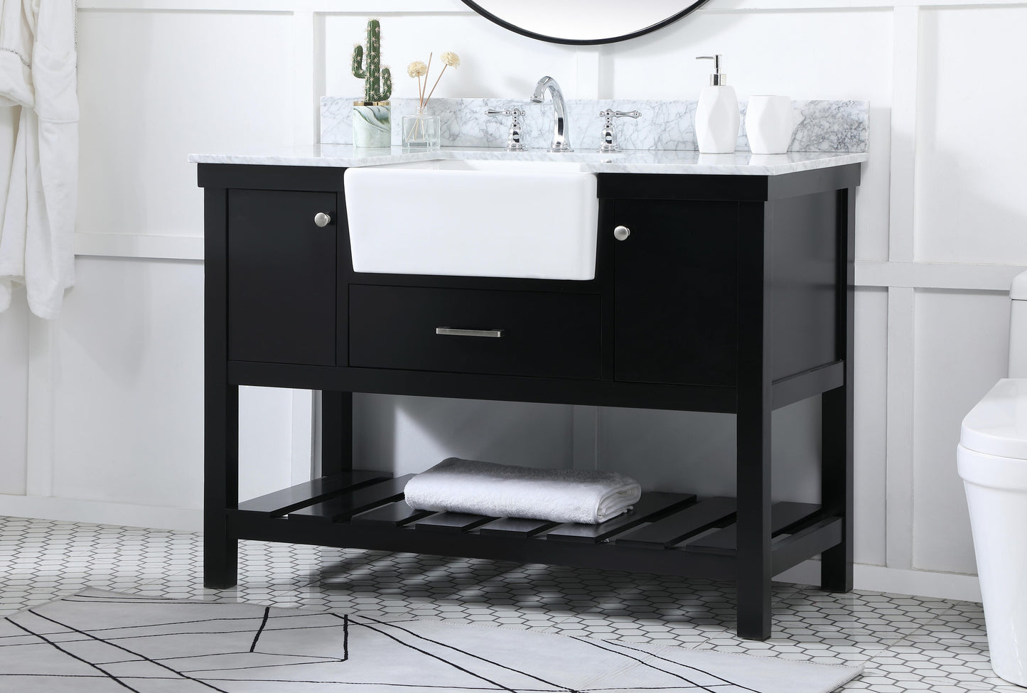 48 inch Single Bathroom Vanity in Black with backsplash