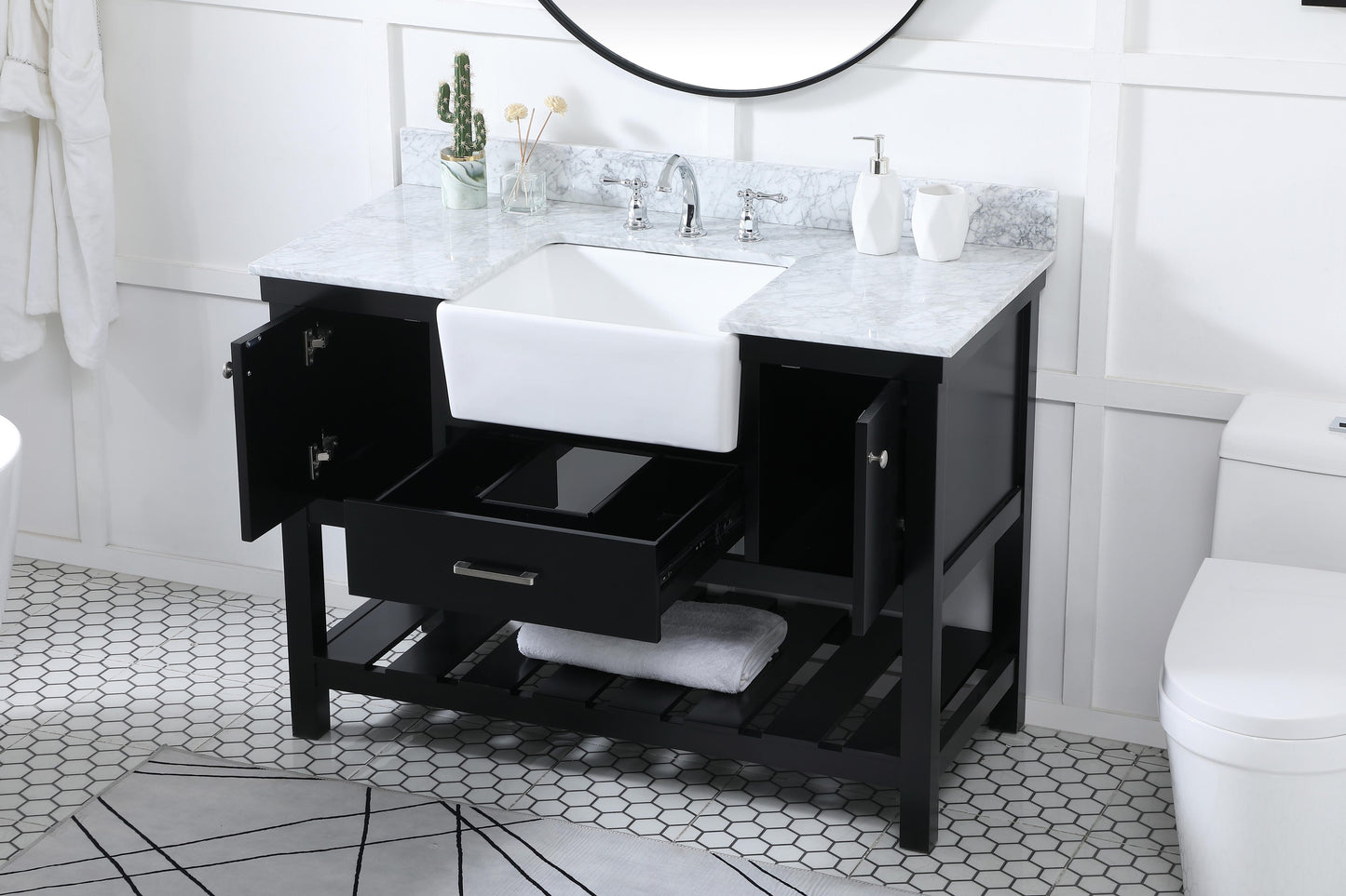 48 inch Single Bathroom Vanity in Black with backsplash