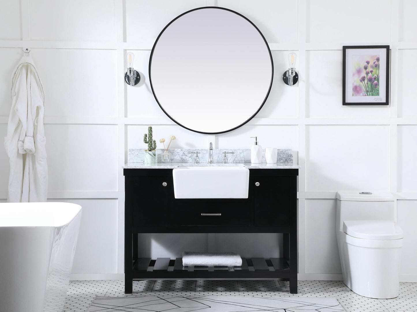 48 inch Single Bathroom Vanity in Black with backsplash