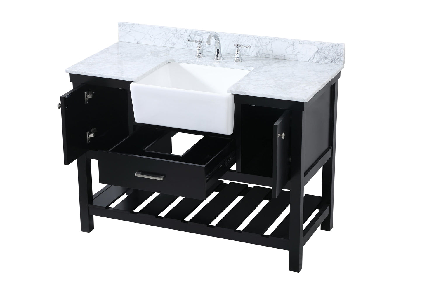 48 inch Single Bathroom Vanity in Black with backsplash