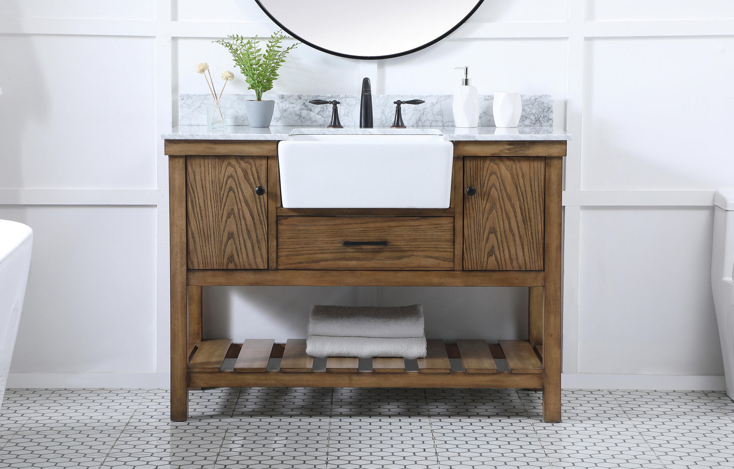 48 inch Single Bathroom Vanity in Driftwood with backsplash - BC4504834DW-BS